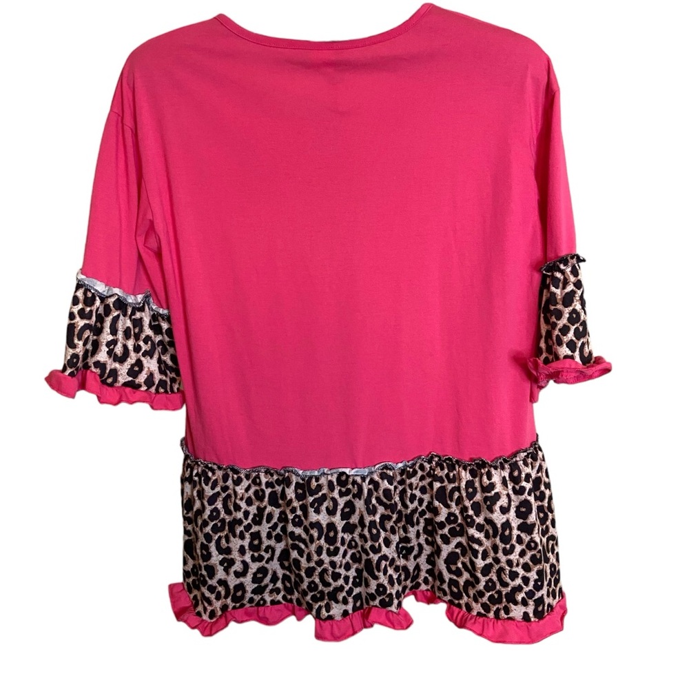 Pink with leopard print ruffled blouse.
